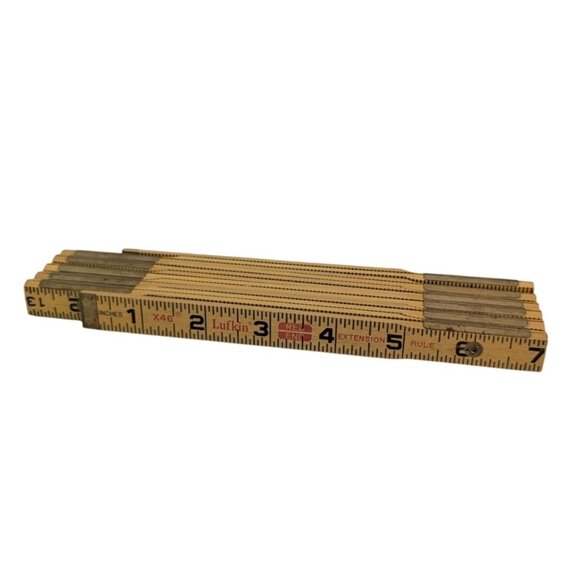 Lufkin Red End Extension Rule 72" Wood Brass Ruler Yellow Vintage USA Made - Picture 1 of 4